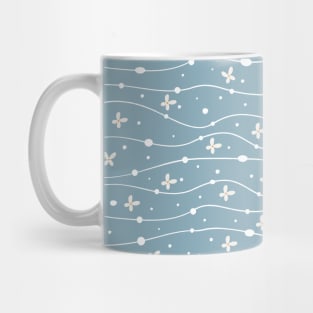 Blue Wavy Lines, Dots and Flowers Pattern Mug